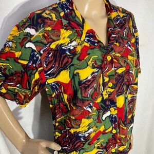 Vintage Notations Petite L Rayon Button Up Shirt